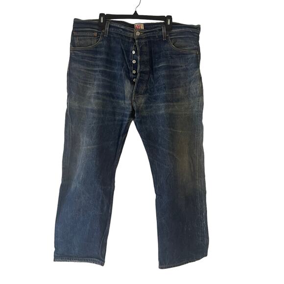 Levi's 501 Vintage W44 L32 Button Fly‎ Faded Wash Straight Jeans